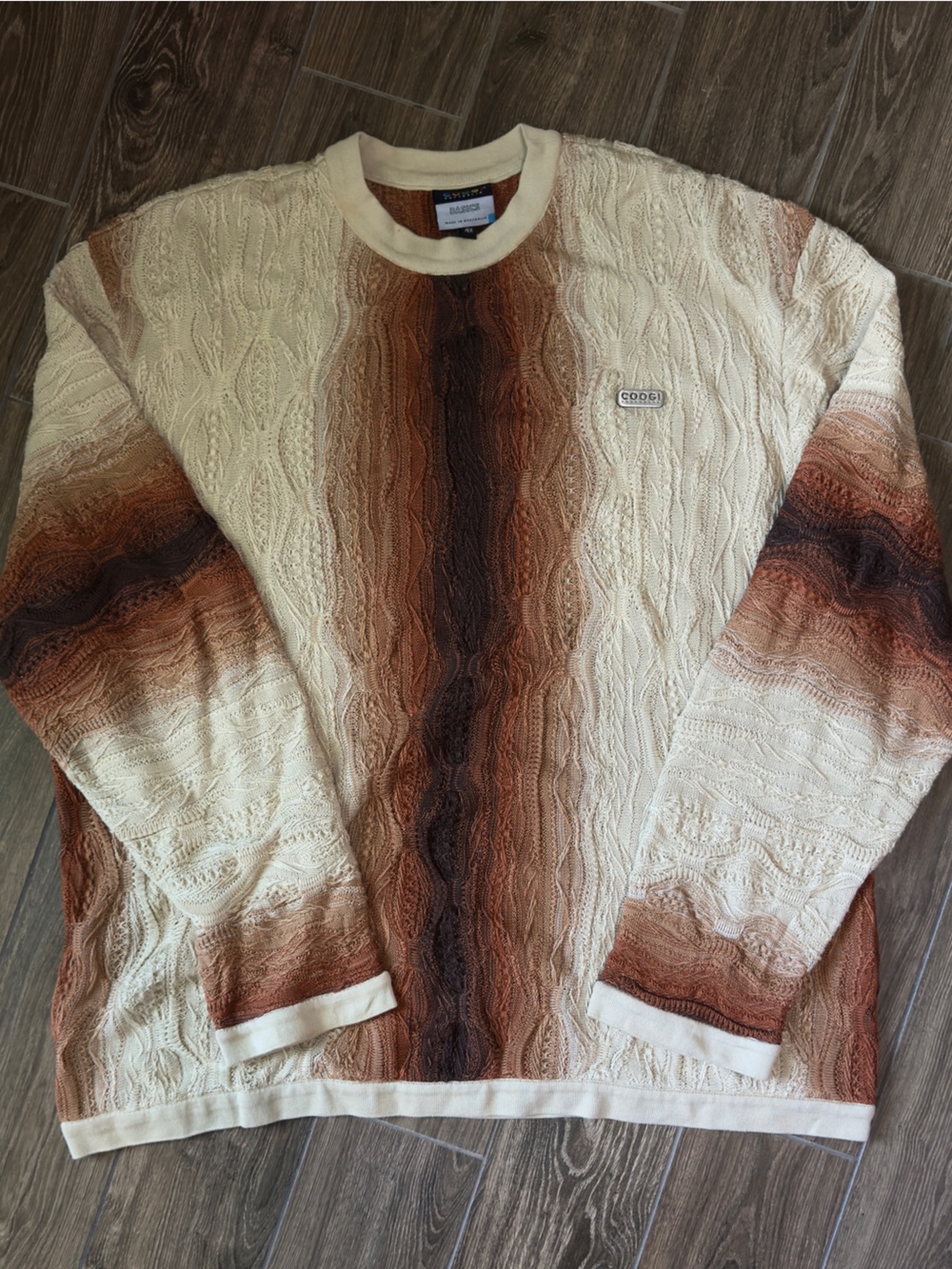 COOGI Cream, Brown & Rust Gradient Cable-Knit A-Line Skirt